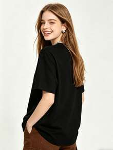 Women's Summer Casual Soft Round Neck Short Sleeve-Shirt |   Ryland Grace,ERID,Project Hail Mary | Tops Going Out,European And American - Black - View 2