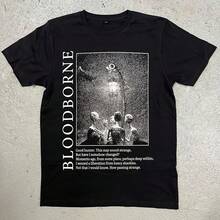 Camiseta Bloodborne para hombre, camiseta holgada de manga corta con gráfico de videojuegos de terror gótico, ropa de calle holgada para fanáticos de Soulsborne - forma - Ver 1