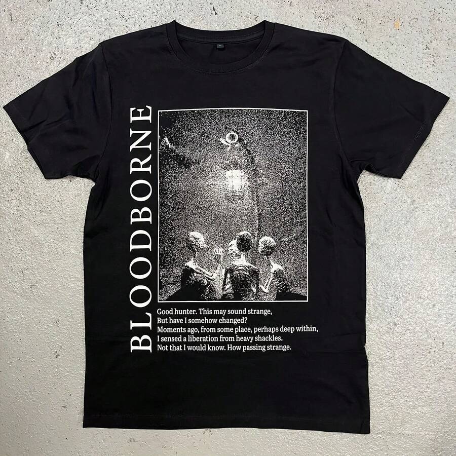 Camiseta Bloodborne para hombre, camiseta holgada de manga corta con gráfico de videojuegos de terror gótico, ropa de calle holgada para fanáticos de Soulsborne - forma - Ver 1