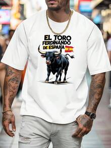 Camiseta de hombre estampada con la vaca Ferdinand española Esta camiseta estampada es muy adecuada para la práctica de baloncesto Tiene cuello redondo y mangas cortas lo que lo hace perfecto para la moda urbana y el gimnasio Es un artículo esencial para las salidas de verano de los hombres a la playa playeras de hombre ropa de hombre - Blanco - Ver 3