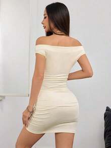 Vestido mini con hombros descubiertos y volantes, sexy - Albaricoque - Ver 2