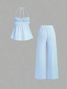 Sweetro Conjunto de dos piezas para mujer para uso diario - Azul - Ver 2