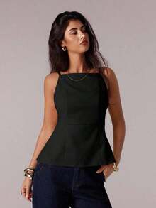 Parte superior sin mangas para mujer, adecuada para primavera y verano, con estilos románticos/de graduación/formales/de cumpleaños/de los 90/casuales de negocios/elegantes/de vestir occidental/para salir/de moda/casuales/Y2K/de club/de oficina/de cóctel/vintage/de festival rave/divertidos/elegantes/de dinero antiguo/de ropa urbana/de vacaciones/de conciertos de country/de trabajo/modestos/de vacaciones de primavera/de conciertos/de chica mala/básicos/de graduación - Negro - Ver 3