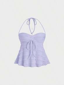 Top de tirantes con cuello halter y pliegues en Y2K - Púrpura malva - Ver 6
