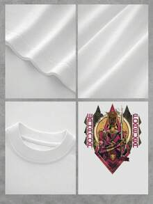 A Powerful Warrior Figure With A Spear Symbolizes Strength And Cultural Pride In Gold And Red Tones That Evoke Energy And Courage. A Comfortable And Modern White Women's T-Shirt For Everyday Wear And Casual Occasions. - 白色 - 查看 4
