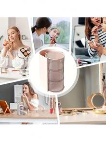 1/2pcs Rotating Transparent Acrylic Makeup Organizer, Multi-Functional Dust-Proof Brush Holder Storage Rack, Desktop Cosmetic Sponge Jewelry Organizer Box - Multicolor - View 6
