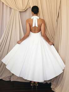 Sexy & Elegant V-Neck Ruffle A-Line Vacation Dress - White - View 2