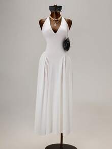 Sexy & Elegant V-Neck Ruffle A-Line Vacation Dress - White - View 6
