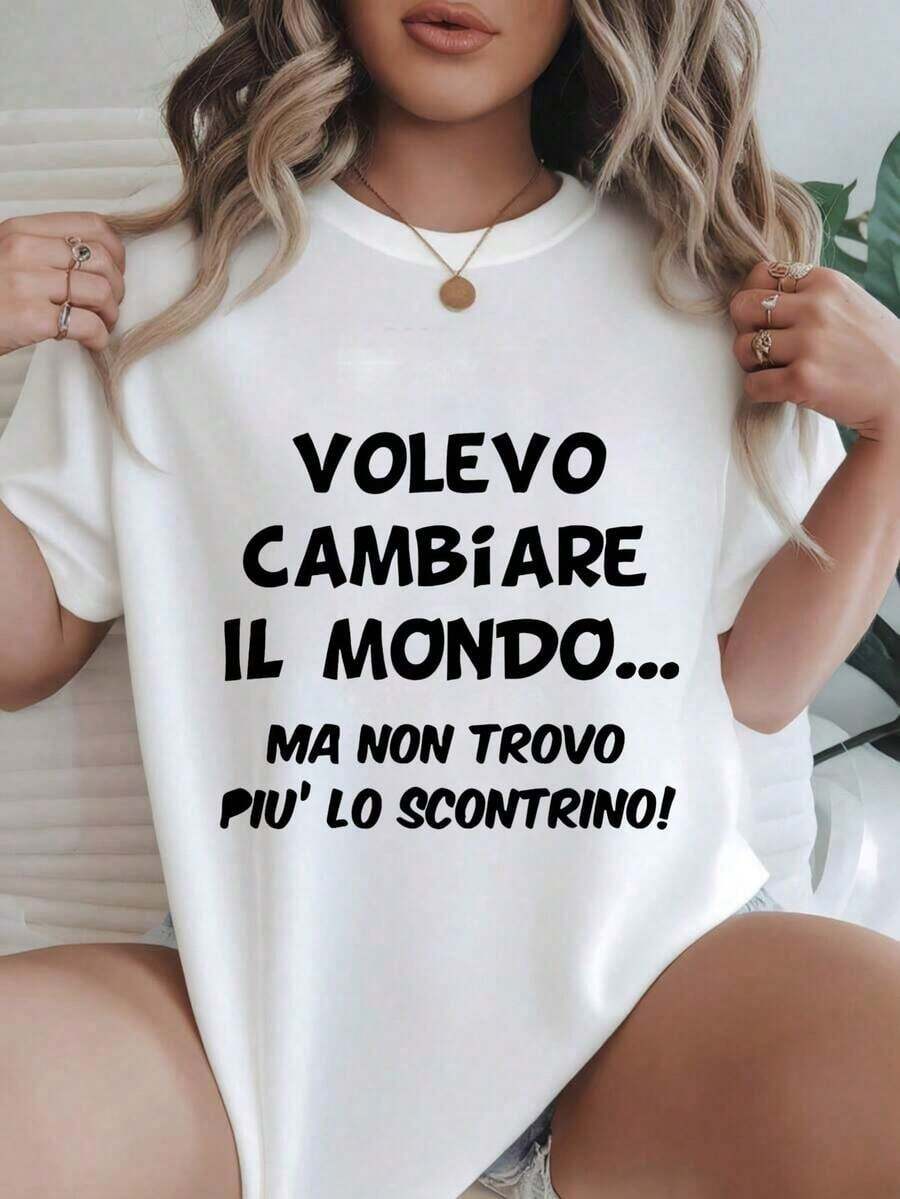 Quería cambiar el mundo, pero ya no encuentro el recibo. Camiseta casual con estampado de moda para mujer, adecuada para todas las estaciones.
Negro - Blanco - Ver 1