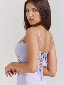 Vestido largo tirantes elegante espalda descubierta ajustado para fiesta - Morado - Ver 4