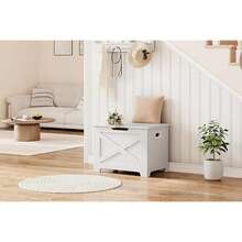 Wooden Storage Chest, Farmhouse Style Storage Bench With Safety Hinges, Wooden Trunk Toy Chest For Entryway, Living Room, Bedroom, 300 Lb Capacity, Easy Assembly, White - trắng - Xem 2