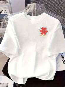 Playera de manga corta de talla grande para mujer, Playera básica casual de corte holgado, blusas elegantes de poliéster, manga corta y cuello redondo, tela suave y transpirable - Blanco - Ver 3