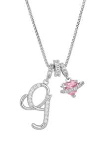 1 pieza Collar de acero inoxidable dorado con colgante de corazón rosa, letra personalizada y circonita cúbica exquisita, collar con letra de nombre simple, regalo de moda para novia, mamá, familia, amiga, hija, adecuado para aniversario, Día de San Valentín, Día de la Madre, cumpleaños, graduación, uso diario, boda, baile de graduación - Plateado - Ver 13