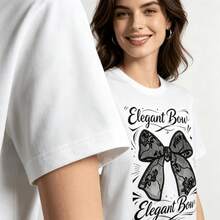 Tops para mujer de Mujer Suave y Elástica con un Lindo Gráfico de Lazo, Cómoda, de Manga Corta y Cuello Redondo - Blanco - Ver 7
