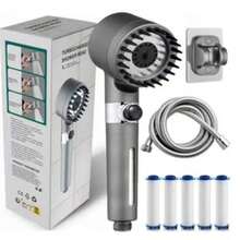 High Pressure Handheld Shower Head, 3 Modes 4-In-1 Multifunctional Massage Shower Head, Suitable For Skin Care. Includes 59-Inch Hose, Bracket And 5 Filter Cartridges - Shower + 1.5m Silver Pipe Fittings - View 6