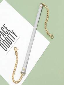 1pc Gold Metal Chain With Black PU Leather Strap - Fashionable And Versatile, Can Be Used As DIY Handbag And Shoulder Bag Accessory, Square Buckle Design, Suitable For Wallet Strap Or DIY Wallet Making - Multicolor - View 17