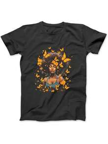 Camiseta con diseño gráfico de arte de mariposas de mujer afroamericana y niña negra para hombres y mujeres - Negro - Ver 1