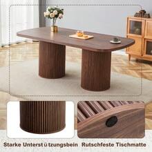 Modern Oval Dining Table With Fluted Central Leg, High Quality MDF Top With Wood Look, In Wabi-Sabi And Mid-Century Style For The Kitchen. - Khaki - View 7