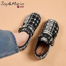 joy&mario 1 Đôi giày bệt Mary Jane màu đen trắng chất liệu vải tweed dành cho nữ, khóa điều chỉnh, giày casual nhẹ, chống trơn trượt, thích hợp cho mang hàng ngày và phong cách đường phố - J&M - màu đen - Xem 4