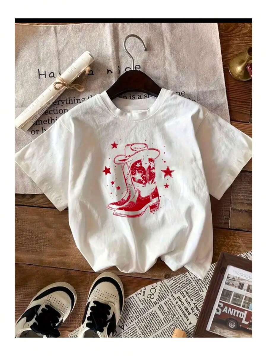Basic T-Shirt With Retro Print, Loose And Comfortable - White - View 1