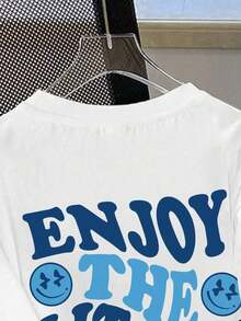 Summer TopsComfortcana Oversize Tshirts Casual Simple English Smiling Face Pattern Round Neck Short Sleeve Super Loose Plus Size T-Shirt Slightly Sheer Suitable For Going Outcotton T-Shirt - White - View 5