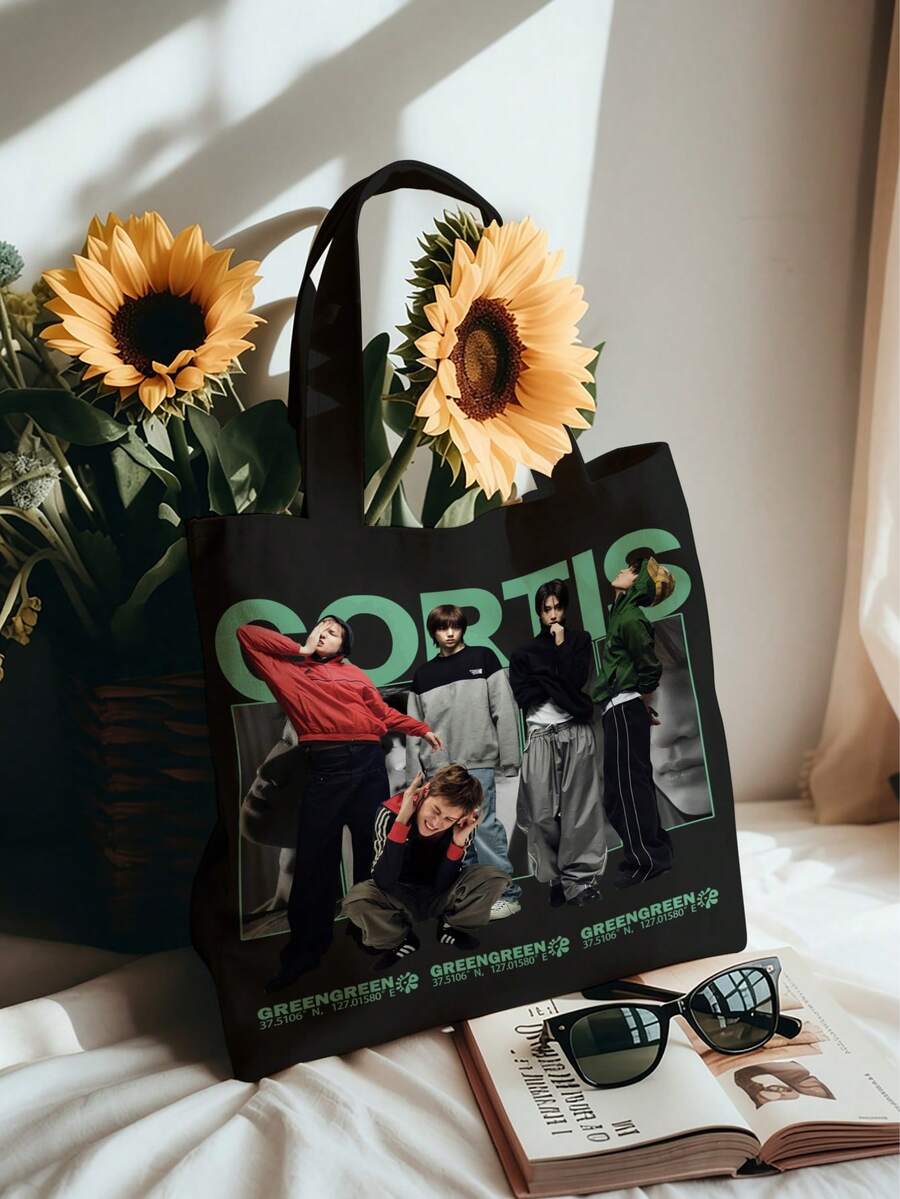 2pcs CORTI/S CRT Canvas Bags, Double-Sided CORTI Green & Red Printed, Durable Canvas, Large Capacity Reusable Tote Bags, Suitable For COER Fans Daily Commute And Shopping, Designed For JAMES/JUHOON/KEONHO/SEONGHYEON/Park Woo-Joo "COLOR OUTSIDE THE LINES GREEN RED What You Want GO!" CORTI/S Debut K-Pop 5th Gen Boy Group - Multicolor - View 1
