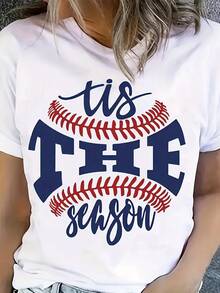 Camiseta de Cuello Redondo con Estampado de Letras para Primavera/Verano, Top Casual de Manga Corta para Mujer - Blanco - Ver 2