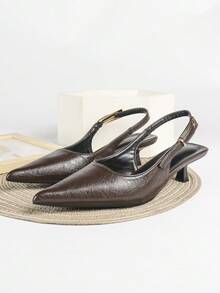 7cm Brown High Heel Sandals, Pointed Toe Slip-On Party Wedding Formal Shoes - Brown - View 2