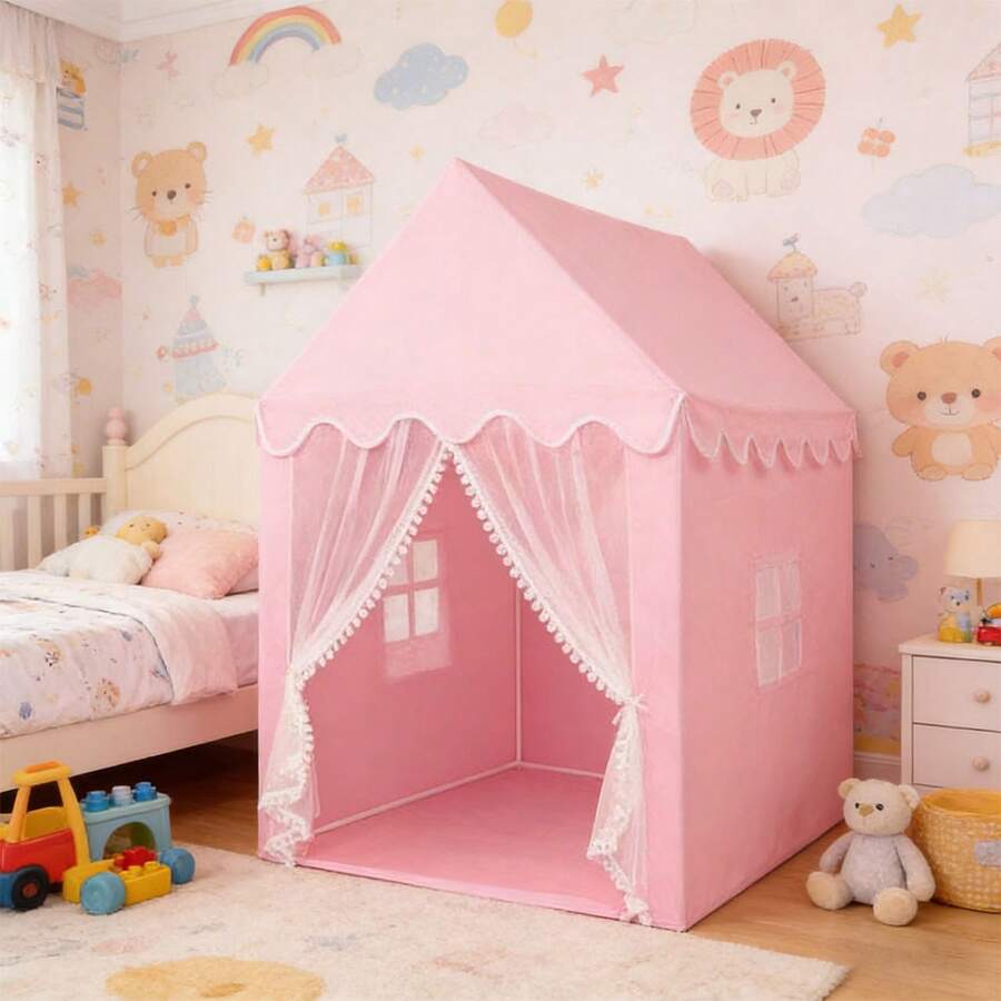 Girls Play Tent Large Fairy Playhouse Children's Princess Castle Tent Girls, Toddlers, Children's Playhouse Gift - Baby Pink - View 1