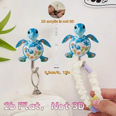 2pcs/Set Acrylic Sea Turtle & Apple Shaped Adhesive Wall Hooks, No Drilling Required, Easy Installation, Suitable For Kitchen, Bathroom, Living Room, Bedroom Decor, Damage-Free Self-Adhesive Hooks, Home Decor