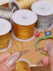 Cuerda trenzada de hilo de oro y plata, línea de hilo de oro, línea envuelta en borlas, material de cordón hecho a mano con cuentas, cuerda de collar de colgante, adecuada para la fabricación de joyas, collares, cuentas y manualidades, no elástica - Hilos de oro y plata - Ver 3