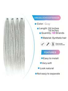 Dreadlock Extensions 18 Inch 24 Inch Synthetic Crochet Dreads Extensions 100% Handmade Single Ended Dreads Thin 0.6cm Width Reggae Style Dreadlock For Man And Woman - Light Grey - View 3