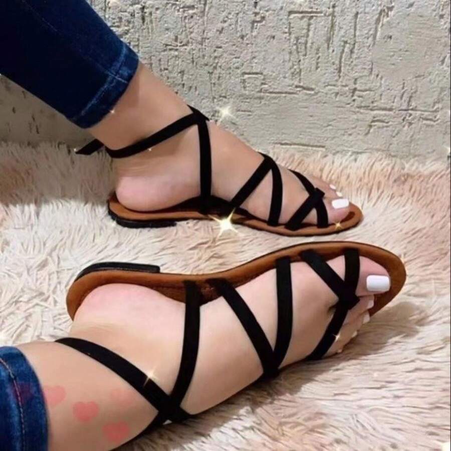 Women Stylish Gladiator Sandals Comfortable Adjustable Straps For Summer Walking - màu đen - Xem 1