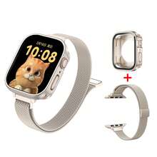 兼容苹果手表表带，原装不锈钢米兰尼斯表带，兼容苹果手表40mm、41mm、38mm、42mm、44mm、45mm、49mm、46mm表径，纤薄磁性网状表带，女士款，可调节不锈钢磁性网状表带，兼容苹果手表Series 11、10、9、8、7、6、5、4、SE、3、2、1、Ultra3、2，男女通用 - 44mm錶殼+42/44/45/46/49mm錶帶 - 查看 19