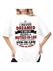 Camiseta suave 100% algodón, regalo para la suegra del genio, nunca imaginé que me convertiría en una camiseta de "suegra", regalo para el Día de la Madre, camiseta unisex de manga corta, top de cuello redondo, estilo nuevo 2026, ropa de vacaciones para mujer, ropa de verano, atuendo para conciertos, atuendo para conciertos de estilo country, camiseta de algodón transpirable, combina con todo. - Blanco - Ver 7