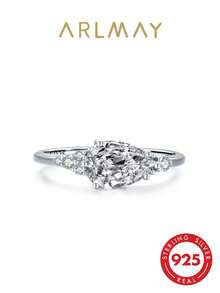 1pc 925 Sterling Silver Luxury Teardrop Sparkling Zirconia Ring, Elegant Jewelry For Wedding Engagement - Silver - View 2