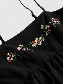 Top corto de campesina con bordado estilo vintage para mujer, verano, casual, boho, concierto country, rave, festival, western, brunch, playa, lindo, estilo hada, salir, tops bohemios, tops de fiesta, top negro, top de rave, top de camisola negr - Negro 2 - Ver 3