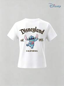 Kids' Disney Lilo & Stitch "Vintage Disneyland 1955" Double-Sided Graphic T-Shirt, Retro Stitch Tee, Soft Breathable Casual Top, Ideal For Theme Parks, Family Vacations, School, Playground & Everyday Wear - trắng - Xem 2