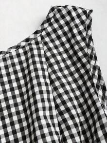 Vestido casual de mujer con cuello de barco, sin mangas, con estampado de cuadros, espalda descubierta, contraste de color, lazo en la cintura y silueta evasé, para primavera/verano - Blanco y Negro - Ver 3