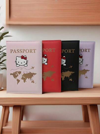 SANRIO 1个可爱Hello Kitty便携式旅行护照夹，时尚PU皮革护照套 - 多功能卡包文件袋票据夹