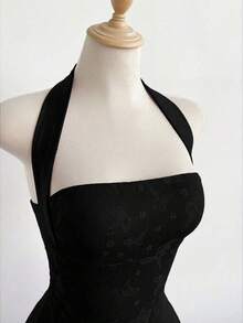 Vestido de fiesta mini con diseño de mariposa, cintura ceñida y sexy, con diseño de lazo de mariposa en la espalda, estilo dulce con bloqueo de color y malla - Negro - Ver 4