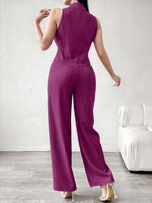 Conjunto de traje azul de doble botonadura para mujer - Rojo violeta - Ver 2