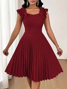 Vestido mini de fiesta con estampado floral y pliegues a la moda para mujer - Burdeos - Ver 6
