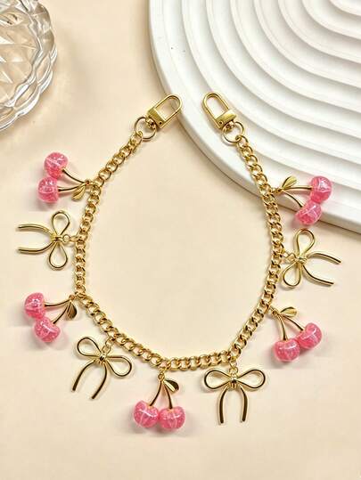 Sparkling Resin Alloy Cherry Pendants, Retro And Fashionable Crystal Cherry Shaped Buckle Hanging Accessories, Cute And Sweet Keychain Bag Pendants, Suitable For Daily Wear Of Women And Girls, Exquisite Decorative Items, Suitable For Giving Friends Birthday, Valentine's Day, Teacher's Day Gifts