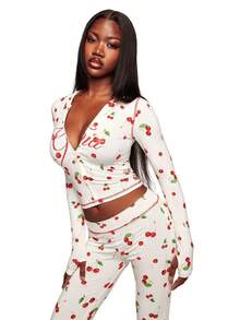 Gia European And American Ins  Brand New Color Cherry Women's Sexy Open-Neck Two-Piece Long-Sleeve Suit Supply - hồng - Xem 6