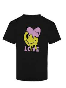 Camiseta con hombros caídos, con estampado de letras y diseños de dibujos animados. - Negro - Ver 2