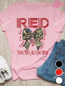 Red Friday T-Shirt, A Tribute To Every Soldier, We Wear Red Shirts On Fridays, A Military-Themed Gift (Ideal For Wife/Mother/Father/Girlfriend), Printed T-Shirt For Festive Celebrations, 100% Pure Cotton, A Great Gift For Friends And Family, Suitable For All Seasons - 粉色 - 查看 10