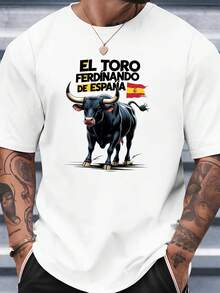Camiseta de hombre estampada con la vaca Ferdinand española Esta camiseta estampada es muy adecuada para la práctica de baloncesto Tiene cuello redondo y mangas cortas lo que lo hace perfecto para la moda urbana y el gimnasio Es un artículo esencial para las salidas de verano de los hombres a la playa playeras de hombre ropa de hombre - Blanco - Ver 9