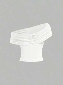 4 piezas Tops de mujer 95% algodón de ajuste ceñido de 3 formas en unicolor - Cuello de capucha, hombros descubiertos y sin tirantes, tops casuales estéticos para verano y primavera para festivales, vacaciones en la playa, fiestas de té, bailes - Blanco - Ver 5