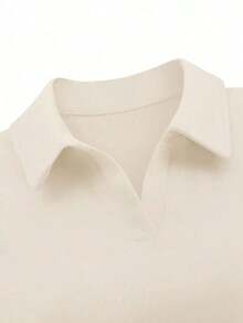 Camiseta de manga corta minimalista de unicolor para mujer, uso casual de todos los días - Caqui - Ver 3